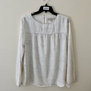 LOFT Off White Floral Texture Blouse